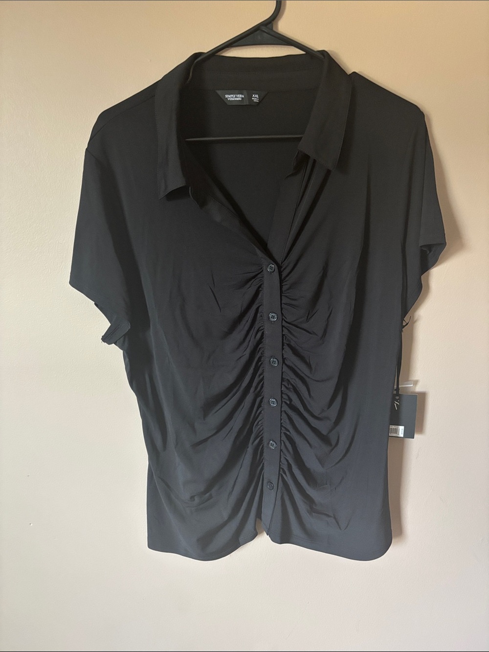 Simply Vera Vera Wang Black Ruched Button-Front Collared Top